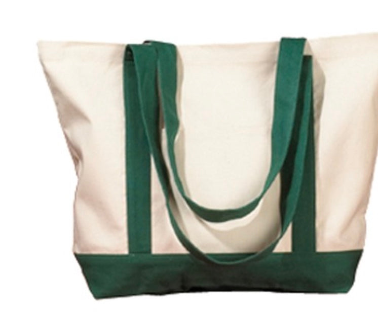 Monogrammed embroidered canvas tote with front pocket