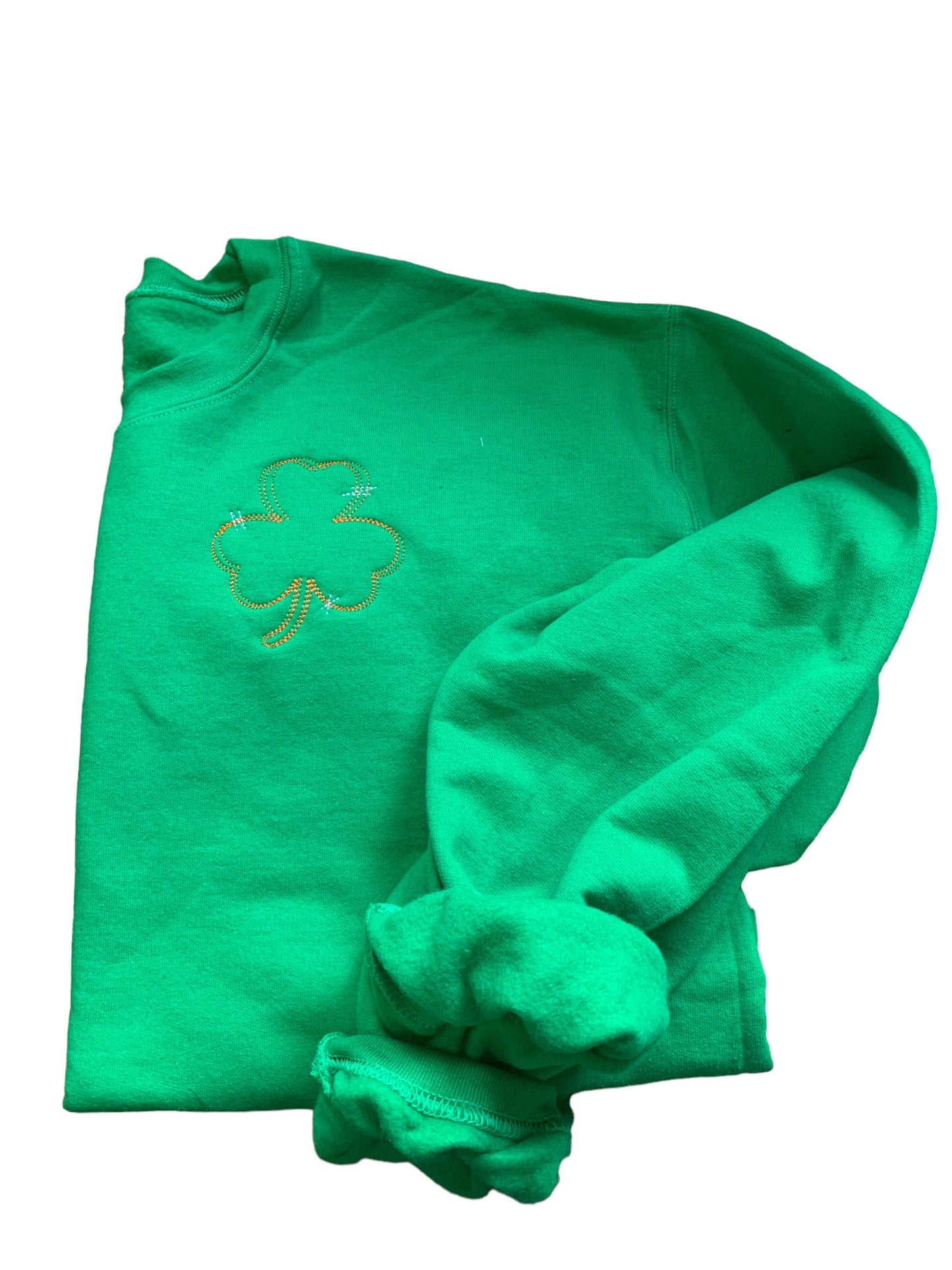 Green Crewneck Sweatshirt with Embroidered Shamrock
