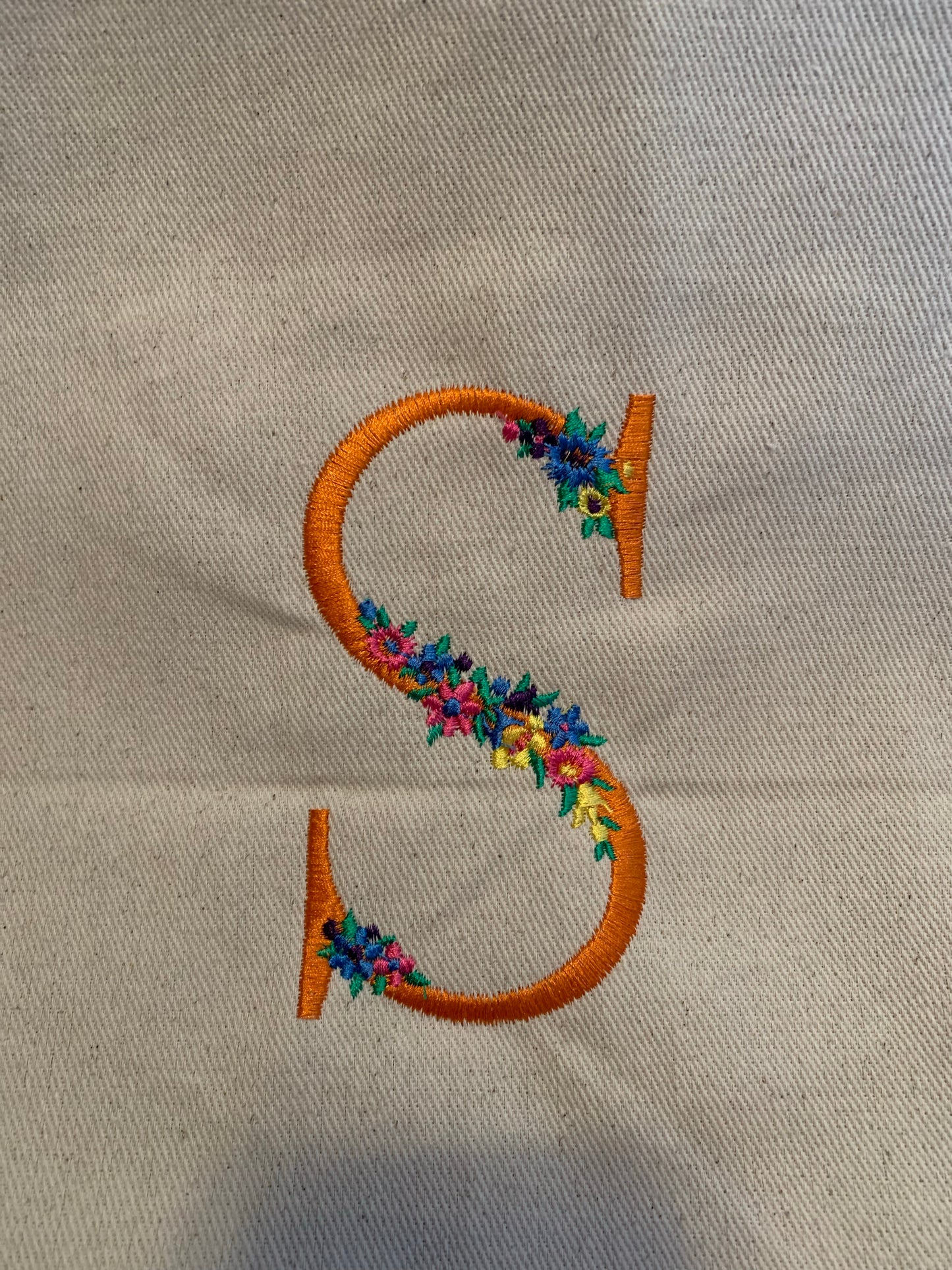 Floral initial rope tote